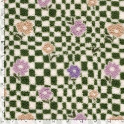 Teddystoff Blumen auf Rechtecken - creme