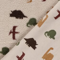 Teddystoff bunte Dinosaurier - cremebeige