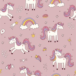 French Terry Digital Regenbogen Einhorn - altrosa