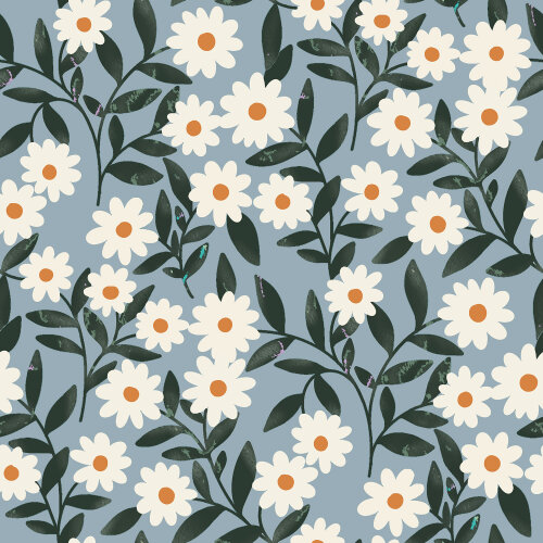 French Terry Digital Blumenranken - eisblau
