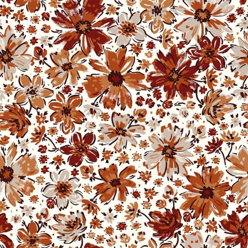 French Terry Digital Herbst Blumen - wollweiß