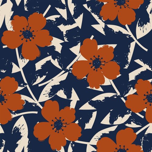 French Terry Digital große Blüte - dunkelblau