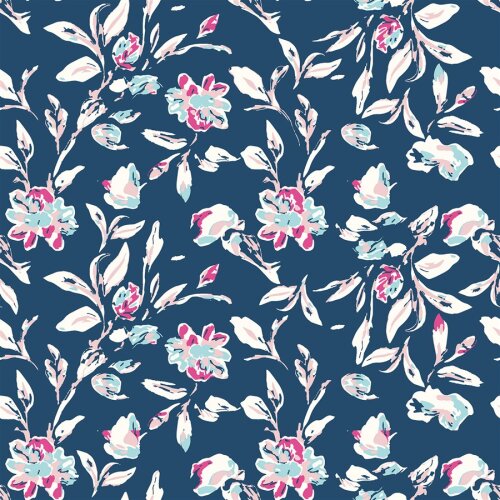Wintersweat Digital FLOWERS - dunkelblau
