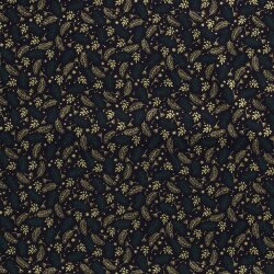Baumwollpopeline Foliendruck Weihnachtszweige - dunkelblau/gold