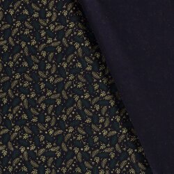 Baumwollpopeline Foliendruck Weihnachtszweige - dunkelblau/gold