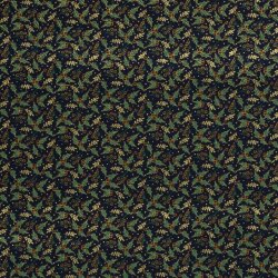 Baumwollpopeline Foliendruck Mistel & Ilex - dunkelblau/gold