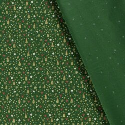 Baumwollpopeline Foliendruck Mini Weihnachten - grün/gold