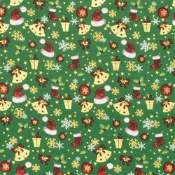 Baumwollpopeline Foliendruck Weihnachtsschmuck - grün/gold