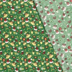 Baumwollpopeline Foliendruck Weihnachtsschmuck - grün/gold