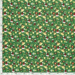 Baumwollpopeline Foliendruck Weihnachtsschmuck - grün/gold