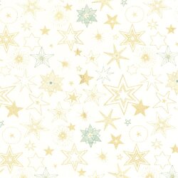 Baumwollpopeline Foliendruck Sterne - creme/gold