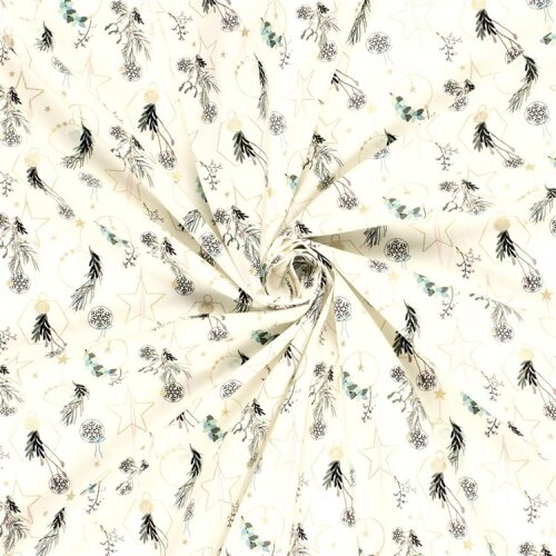 Baumwollpopeline Foliendruck Weihnachtsanhänger - creme/gold