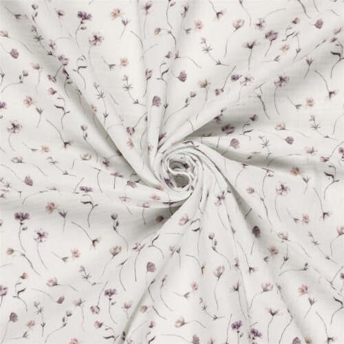Musselin Digital Blumen - wollweiss