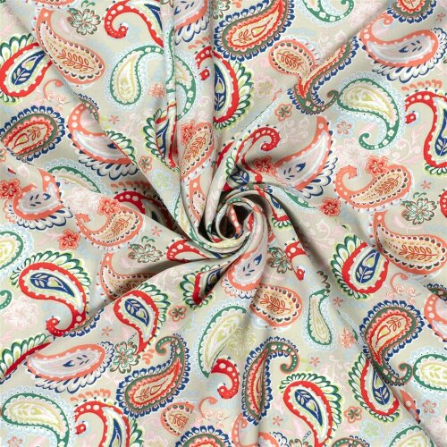Bambus Popeline buntes Paisley - hellbeige