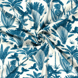Viskose Popeline Palmen und Vögel - indigo