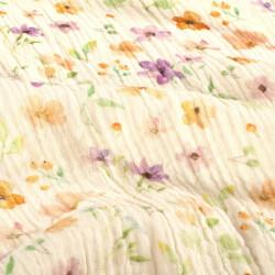 Musselin BIO~Organic Digital HerbstBlumen - creme