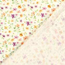 Musselin BIO~Organic Digital HerbstBlumen - creme