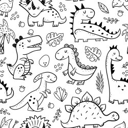 Baumwollpopeline Ausmalstoff Dinowelt - weiss