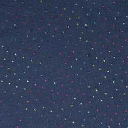 Jeansstoff bunte Glitzerherzen - dunkel jeansblau