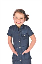 Jeansstoff bunte Glitzerherzen - dunkel jeansblau