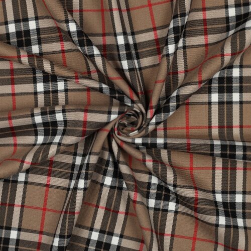 Gabardine Schottenkaro Stretch - kamel/schwarz/rot
