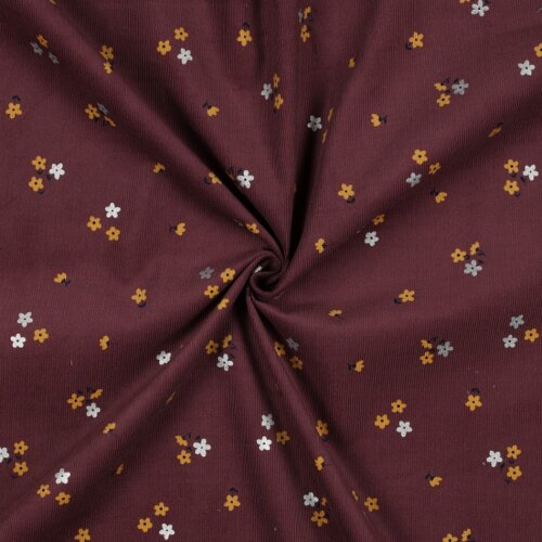 Feincord Glitzer Blumen - antikbeere