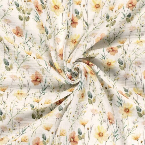 Musselin Digital Herbstwiese - creme