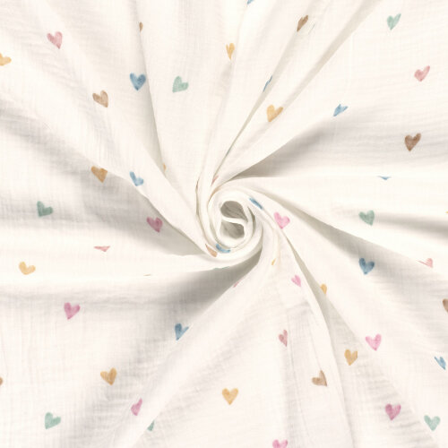 Musselin Digital bunte Aquarell Herzen - creme