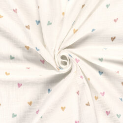 Musselin Digital bunte Aquarell Herzen - creme