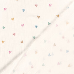 Musselin Digital bunte Aquarell Herzen - creme