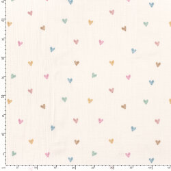 Musselin Digital bunte Aquarell Herzen - creme