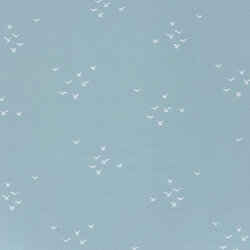 Baumwolljersey kleiner Vogelschwarm - hell jeansblau