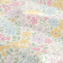 Baumwolljersey Pastell Blumenwiese - cremeweiss