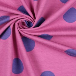 French Terry grosse lila Punkte - rosa