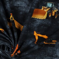 Baumwolljersey Digital Baufahrzeuge - dunkel jeansblau