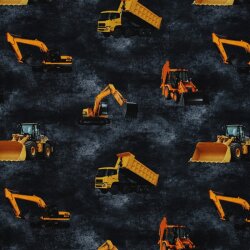 Baumwolljersey Digital Baufahrzeuge - dunkel jeansblau