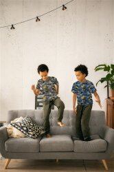 Baumwolljersey Digital Baufahrzeuge - dunkel jeansblau
