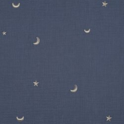 Musselin Bestickt Mond und Sterne - jeansblau
