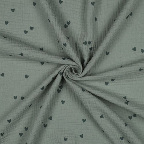 Musselin kleine Herzen - nilblau