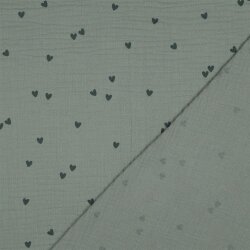 Musselin kleine Herzen - nilblau