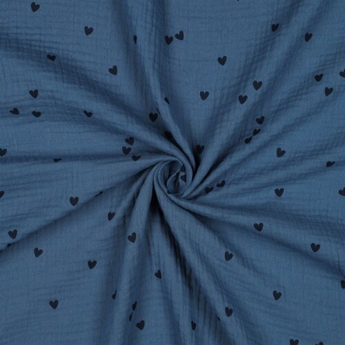 Musselin kleine Herzen - indigo
