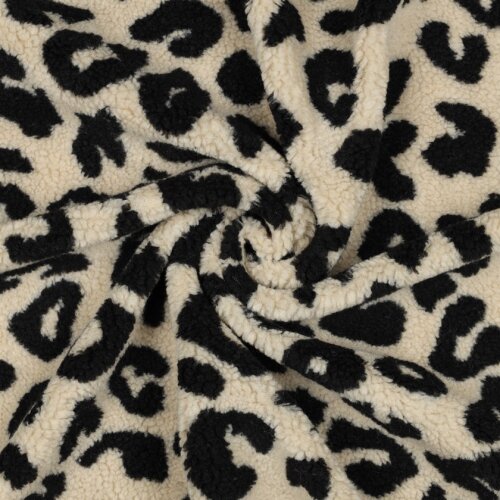 Teddystoff Leopunkte - creme/schwarz
