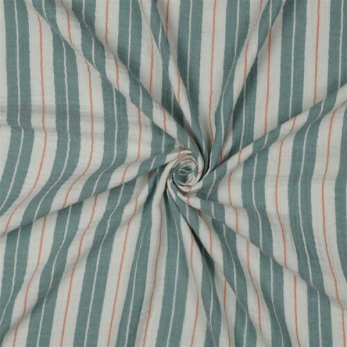 Musselin Gestreift - creme/grün