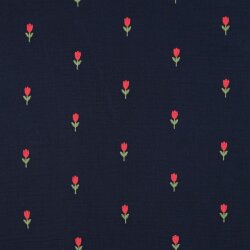 Musselin Bestickt kleine Tulpen - dunkelblau