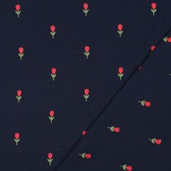 Musselin Bestickt kleine Tulpen - dunkelblau