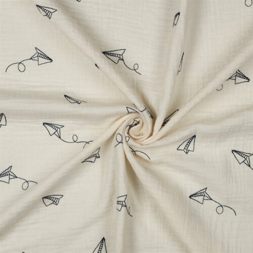 Musselin Bestickt Papierflieger - natur