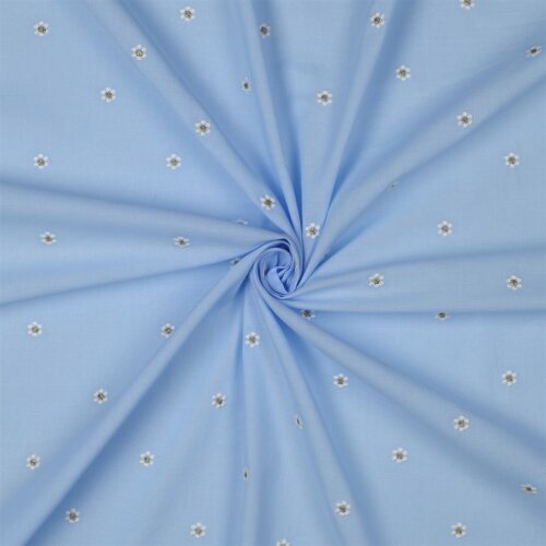 Baumwollvoile Bestickt Lurex Gänseblümchen - babyblau