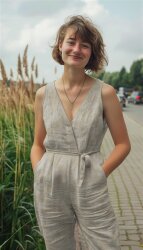 Leinen Jacquard Blumenmuster - natur