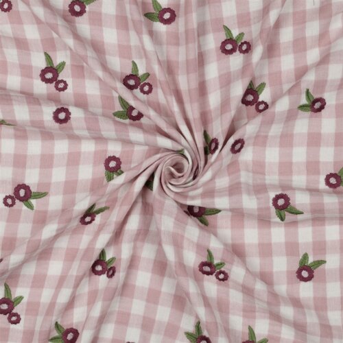 Musselin Kariert Bestickt Blumen - hellmalve