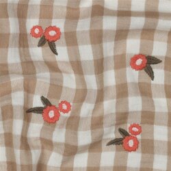 Musselin Kariert Bestickt Blumen - beige